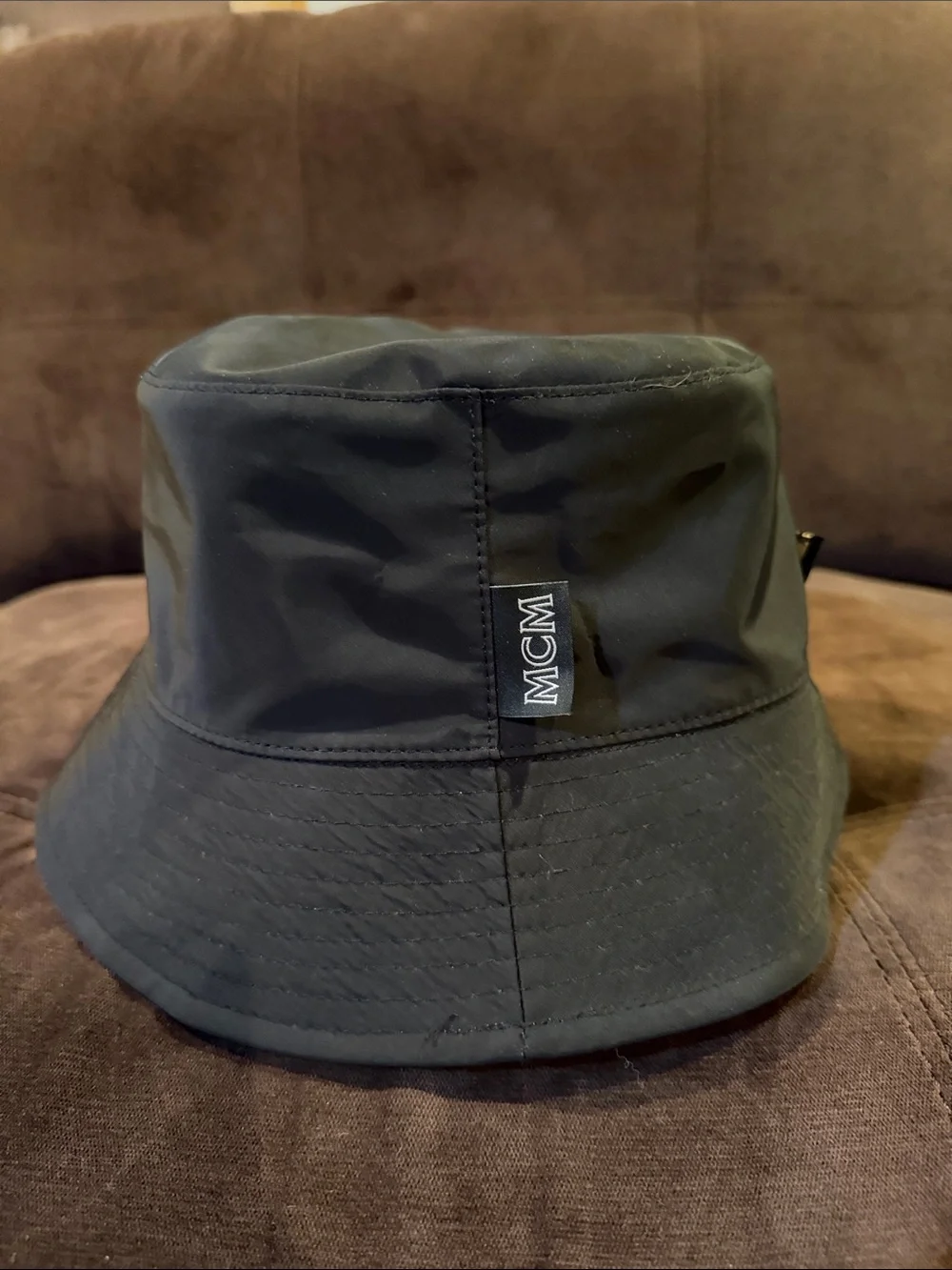 MCM Kids Tan Bucket Hat with Black Logo Print